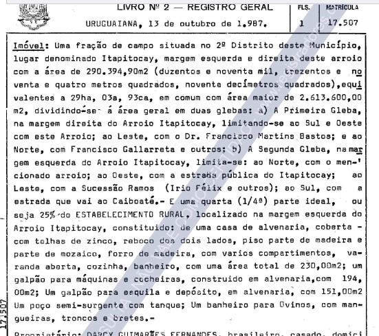 fração de campo com 2,0742 hectares Uruguaiana